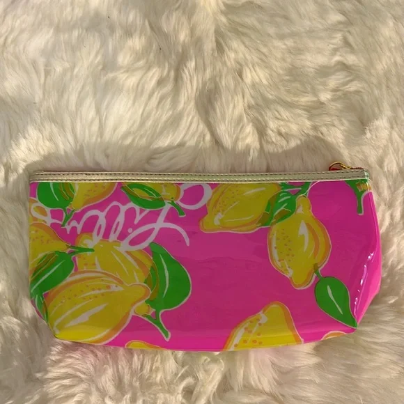 Lilly Pulitzer bright pink and yellow lemons cosmetics bag or clutch - Picture 4 of 6